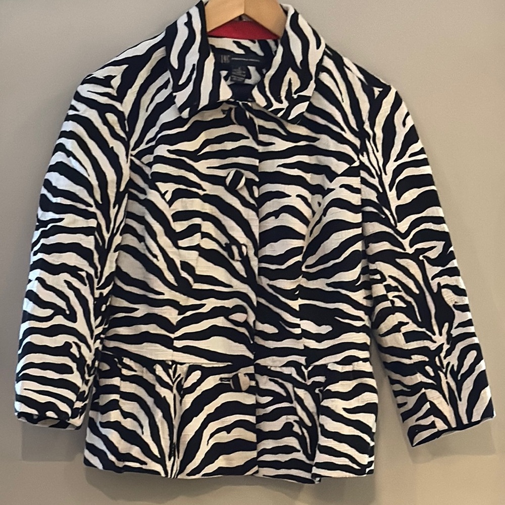 INC International Concepts Black and White Zebra blazer.